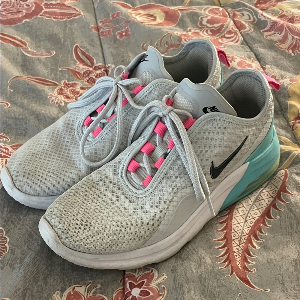 Nike Women's white Sneakers with Pink and Teal Highlights